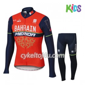 Cykeltrøje Langærmet + Cykelbukser 2017 Bahrain-Merida Børn N001
